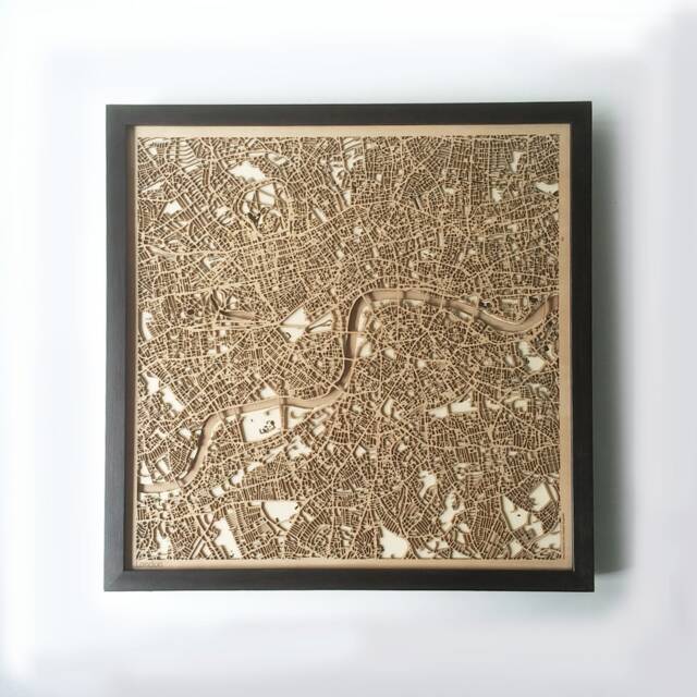 Laser Cut London Wooden Map - Framed Minimalist 3D Wall Art - image 1