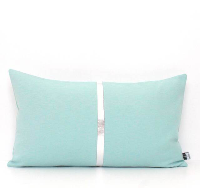 Aqua Blue Colorblock Pillow Cover Metallic Stripe, Oeko-Tex Cotton - image 1