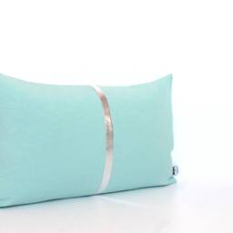 Aqua Blue Colorblock Pillow Cover Metallic Stripe, Oeko-Tex Cotton - thumbnail 2