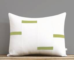 New Interconnection Pillows, Cream & Linden Green Dash Pillow Cover - 16x20 By Jillian Rene Decor, Scattered Lines Stripes - thumbnail 1