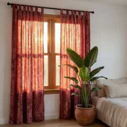 Rose Velvet Room Darkening Curtain Boho Living Drape - Single Panel - thumbnail 1