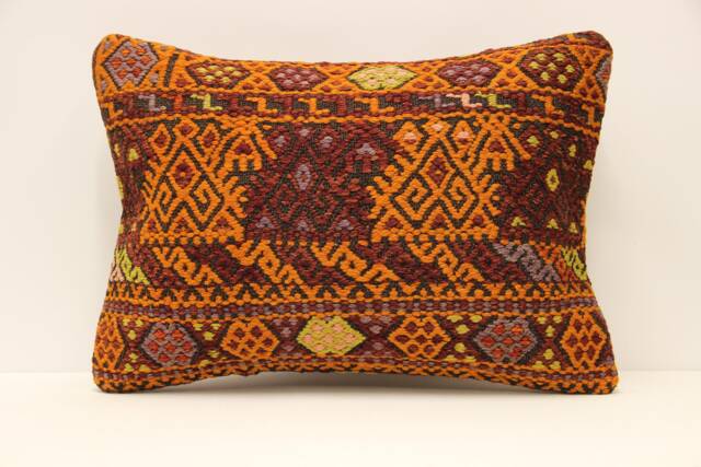 Vintage Turkish Kilim Pillow Cover, Wool Accent Cushion - 14x20 In - image 1