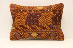 Vintage Turkish Kilim Pillow Cover, Wool Accent Cushion - 14x20 In - thumbnail 1