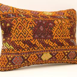 Vintage Turkish Kilim Pillow Cover, Wool Accent Cushion - 14x20 In - thumbnail 2