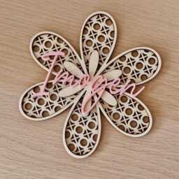Wooden Rattan Flower With Personalised Name. Nursery Or Children's Bedroom Decor Sign. Custom Wall Girls Name - thumbnail 3