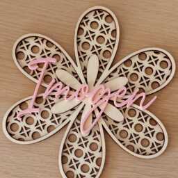 Wooden Rattan Flower With Personalised Name. Nursery Or Children's Bedroom Decor Sign. Custom Wall Girls Name - thumbnail 2