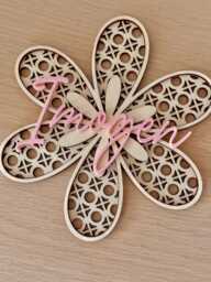 Wooden Rattan Flower With Personalised Name. Nursery Or Children's Bedroom Decor Sign. Custom Wall Girls Name - thumbnail 1