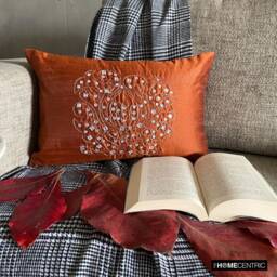 Fall Decorative Oblong/Lumbar Throw Pillow Covers Accent Cozy 12x16 Rust Silk Crystal Embroidered For Decor - Evening - thumbnail 1