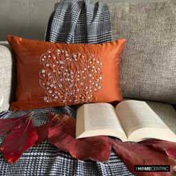 Fall Decorative Oblong/Lumbar Throw Pillow Covers Accent Cozy 12x16 Rust Silk Crystal Embroidered For Decor - Evening - thumbnail 3