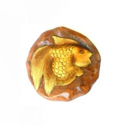 "Handmade Natural Teak Wood Hand Carved Round Shape Gold Fish Good Luck Carving Wall Hanging Art Home Decor/Gift 7.75""x0.75"