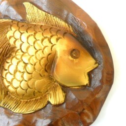 "Handmade Natural Teak Wood Hand Carved Round Shape Gold Fish Good Luck Carving Wall Hanging Art Home Decor/Gift 7.75""x0.75" - thumbnail 3