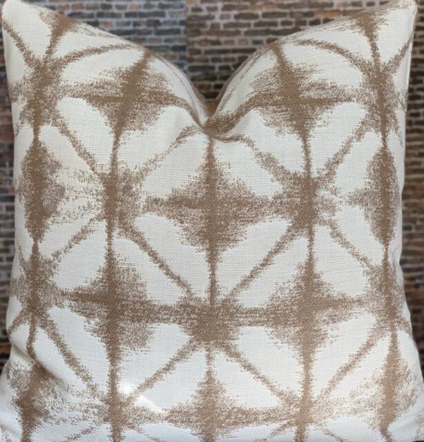 Outdoor, Pillow Cover, Sunbrella, Midori, Batik, Shibori, Tribal, Modern, Outdoor Throw Pillow, Sand - image 1