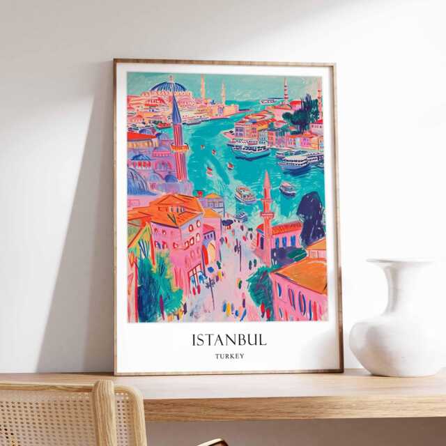 Istanbul Skyline Poster Cityscape Wall Art, Turkey Print - image 1