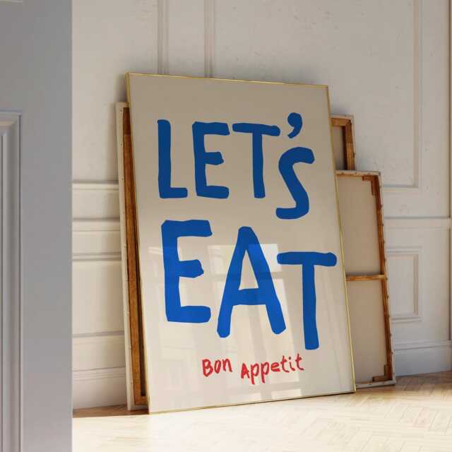 Let's Eat, Bon Appetit Poster, Typography Print, French Quote Kitchen Wall Art, Funky Maximalist Cool Print - image 1