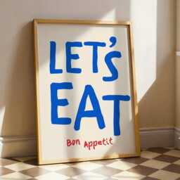 Let's Eat, Bon Appetit Poster, Typography Print, French Quote Kitchen Wall Art, Funky Maximalist Cool Print - thumbnail 3