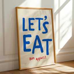 Let's Eat, Bon Appetit Poster, Typography Print, French Quote Kitchen Wall Art, Funky Maximalist Cool Print - thumbnail 2