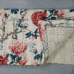 Block Print Quilt Kantha Quilt, Floral Kantha Blanket, Indian Bedspread, Coverlet Blanket Size-Multi - thumbnail 4