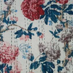 Block Print Quilt Kantha Quilt, Floral Kantha Blanket, Indian Bedspread, Coverlet Blanket Size-Multi - thumbnail 3