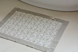 Linen Bath Mat, Natural Linen Double Layer Bubble Pattern Gray Rug, Bathroom Huckaback Floor Shower Rug