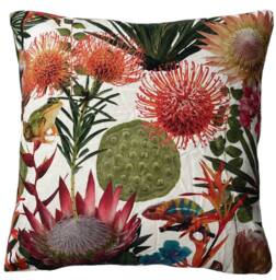 Botanical Cushion Cover Tropical Frog, Chameleon, Floral Print