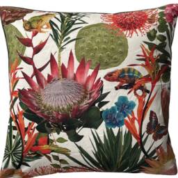 Botanical Cushion Cover Tropical Frog, Chameleon, Floral Print - thumbnail 3