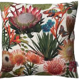 Botanical Cushion Cover Tropical Frog, Chameleon, Floral Print - thumbnail 2
