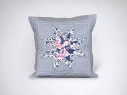 Grey Quilted Cushion Cover With Floral Star - Modern Patchwork Pillow Cover, Handmade in The UK - thumbnail 1