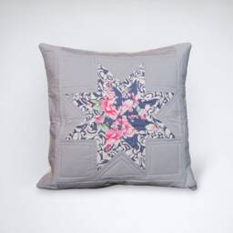 Grey Quilted Cushion Cover With Floral Star - Modern Patchwork Pillow Cover, Handmade in The UK - thumbnail 2