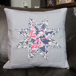Grey Quilted Cushion Cover With Floral Star - Modern Patchwork Pillow Cover, Handmade in The UK - thumbnail 3