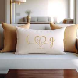 Personalised Cushion Pillow Wedding Engagement Anniversary Valentine Love Gift ~ Oblong Shape Initials Heart Since For Couple - thumbnail 2