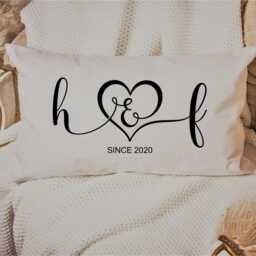 Personalised Cushion Pillow Wedding Engagement Anniversary Valentine Love Gift ~ Oblong Shape Initials Heart Since For Couple - thumbnail 3