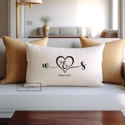 Personalised Cushion Pillow Wedding Engagement Anniversary Valentine Love Gift ~ Oblong Shape Initials Heart Since For Couple - thumbnail 1