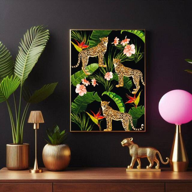 Black Maximalist Leopards Print - Tropical Leopard Wall Art Exotic Jungle Animal - image 1