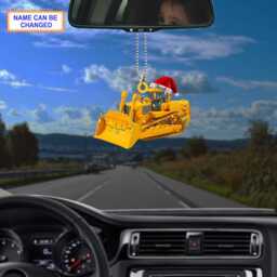 Custom Name Bulldozer With Santa Hat & Christmas Lights Ornament, Tree Hanging Decor, Flat 2D Ornament - thumbnail 3