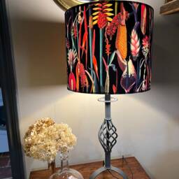 Black Botanical Velvet Circular Drum Lampshade /Ceiling Shade, With A White Lining - thumbnail 3