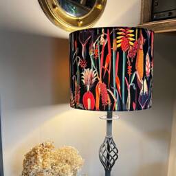 Black Botanical Velvet Circular Drum Lampshade /Ceiling Shade, With A White Lining - thumbnail 1