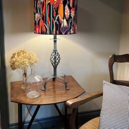 Black Botanical Velvet Circular Drum Lampshade /Ceiling Shade, With A White Lining - thumbnail 2