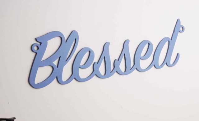 Blessed Metal Wall Sign, Black Script Word Sign Decor - image 1