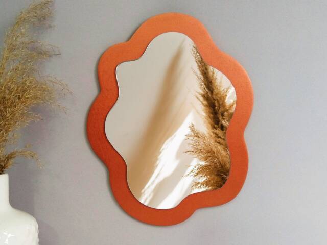 Small Wavy Mirror Wall Decor Gold Orange, Brass Irregular Decorative Mirror, Gold Oval Squiggle Fun Asymmetrical - image 1