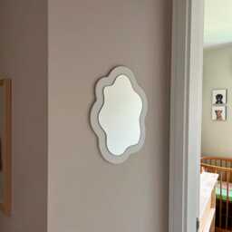 Small Wavy Mirror Wall Decor Gold Orange, Brass Irregular Decorative Mirror, Gold Oval Squiggle Fun Asymmetrical - thumbnail 4