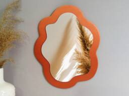 Small Wavy Mirror Wall Decor Gold Orange, Brass Irregular Decorative Mirror, Gold Oval Squiggle Fun Asymmetrical
