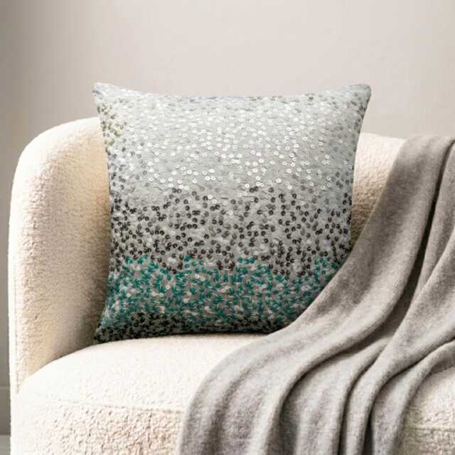 Sequin Embroidered Ombre Pattern, Blue Art Silk, 24x24/26x26 Modern Euro Sham - Northern Lights - image 1