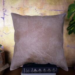 Beige Faux Leather Pillow Square Design With Decorative Stitches - 16x16 Inch - thumbnail 2
