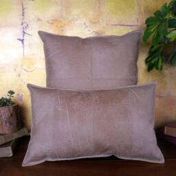 Beige Faux Leather Pillow Square Design With Decorative Stitches - 16x16 Inch - thumbnail 3