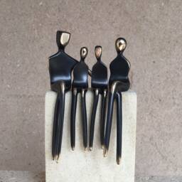 Bronze Family Of Four - Sculpture Metal Portrait 8Th Anniversary Gift Elegant Contemporary Decor, Mid-Century Modern Art - thumbnail 2