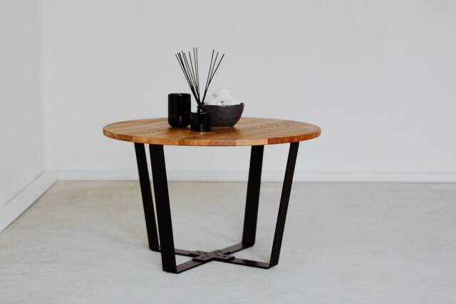 Round Oak Coffee Table, Modern Wood Furniture, Metal Legs - image 1