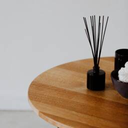 Round Oak Coffee Table, Modern Wood Furniture, Metal Legs - thumbnail 2