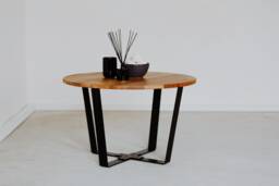Round Oak Coffee Table, Modern Wood Furniture, Metal Legs - thumbnail 1