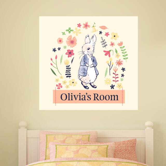 Official Peter Rabbit Personalised Flower Wreath Wall Sticker Mural Pb008 - image 1