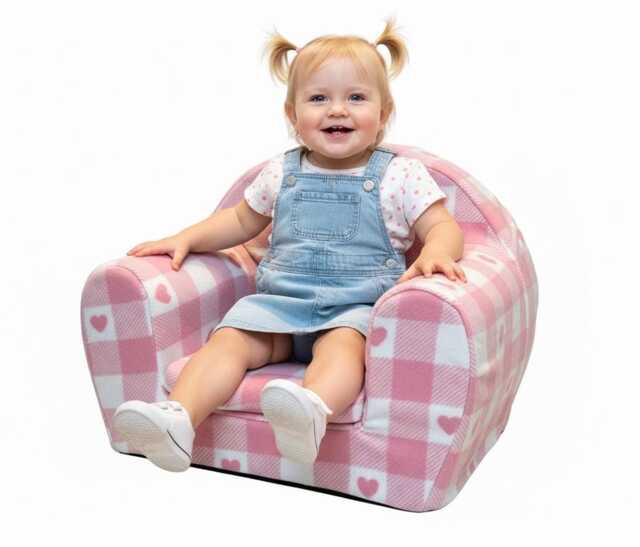 Foam Seat Children's Room Toddler Chair Kids Armchair Handmade Lightweight Playroom Deco, Love Heart Design 2 Colours Pink Or Blue Easy Wash - image 1